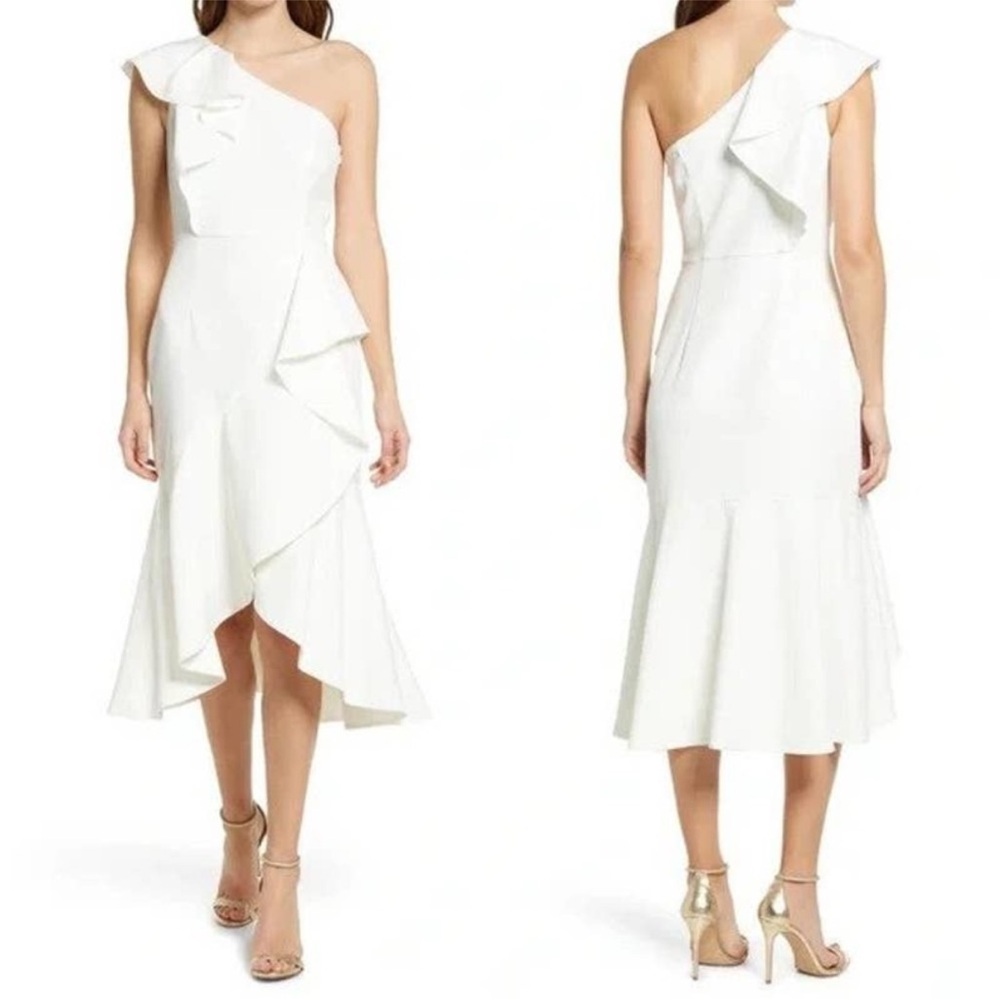 Vince Camuto One Shoulder Ruffle High Low Cocktail Dress White Bride size 6 NWOT